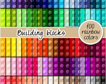 100 SEAMLESS building blocks digital paper printable construction toy clipart brick texture kids birthday background red yellow blue green