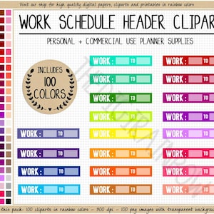 SALE 100 WORK SCHEDULE clipart work planner sticker schedule sticker rainbow printable stickers Erin Condren Commercial use planner clipart