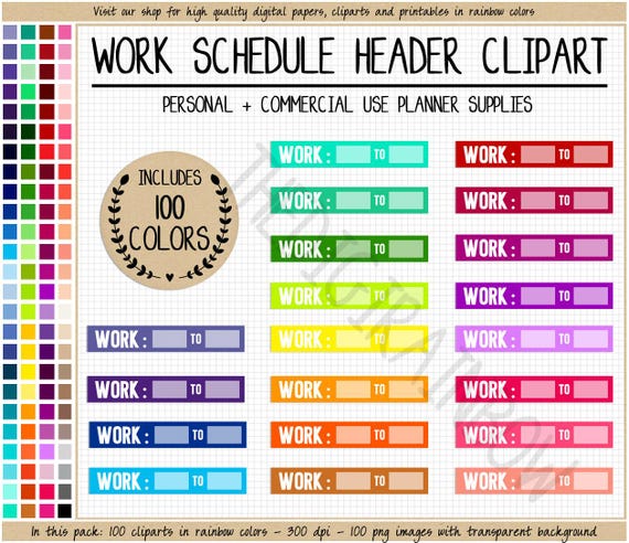 SALE 100 WORK SCHEDULE clipart work planner sticker schedule sticker rainbow printable stickers Erin Condren Commercial use planner clipart