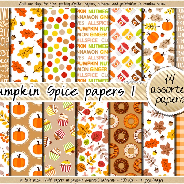 SALE Fall digital paper Pumpkin spice digital paper Thanksgiving digital paper fall scrapbooking red green yellow brown orange fall clipart