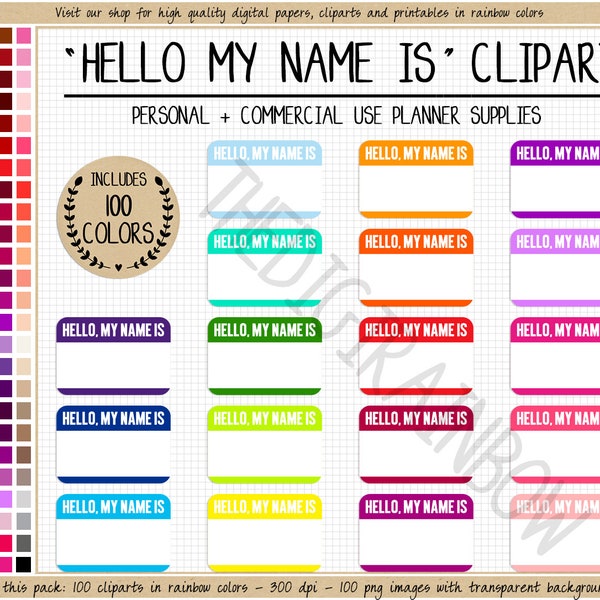 SALE 100 Hello My Name is printable tags hello my name is stickers rainbow name tags school stickers classroom printable teacher stickers