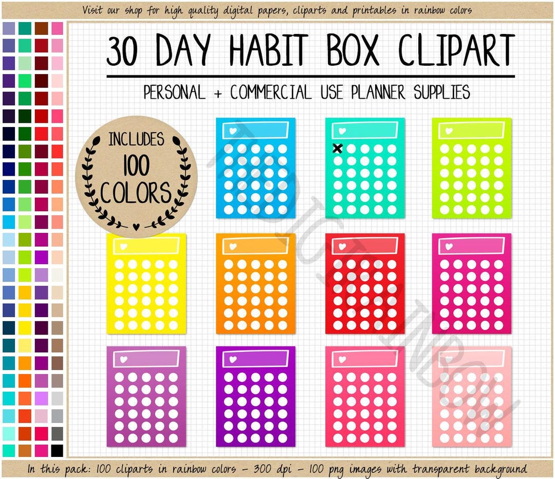 Sale 100 30 DAY HABIT TRACKER Digital Sticker Monthly Tracker Clipart ...