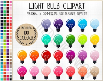SALE 100 LIGHT BULB clipart rainbow planner stickers light bulb print lighbulb clipart science clipart school graphics christmas lights Eclp