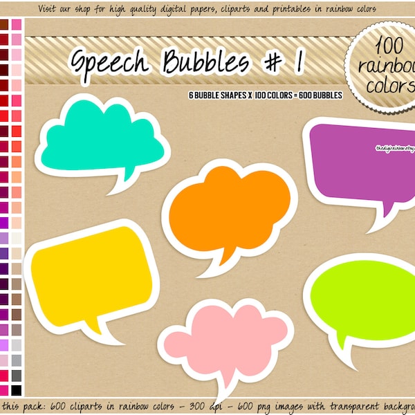 SALE 600 Sprechblasen digitale Clipart Rahmen Tags Etiketten Cliparts Scrapbooking ClipArt Pastell hell dunkel neutral