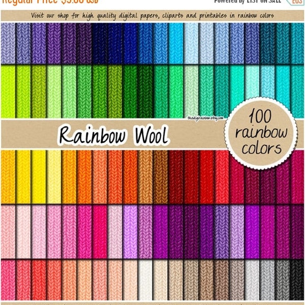 SALE 100 wool digital paper rainbow wool fabric digital paper wool texture printable scrapbooking pattern 12x12 neutral bright pastel