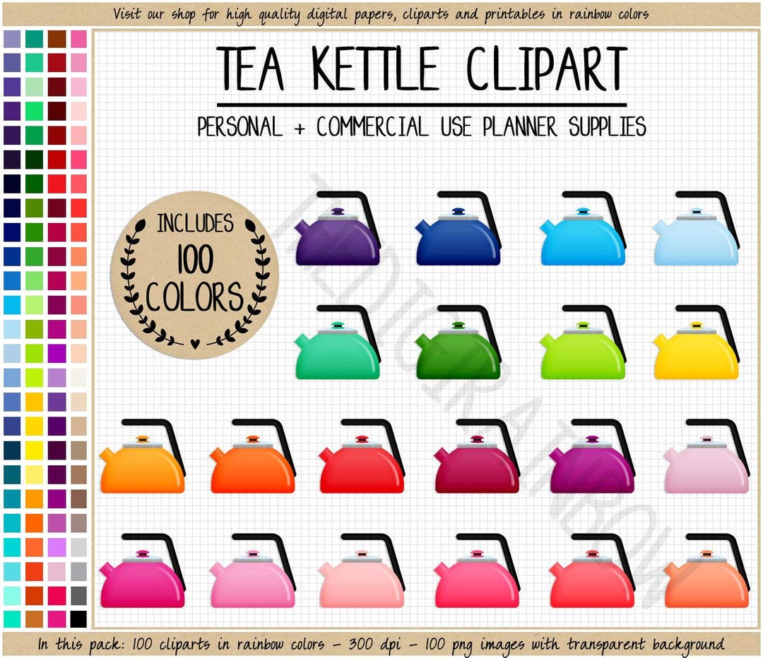 Tea Kettle Sticker SALE 100 TEA KETTLE Clipart Tea Clipart Printable Tea Stickers Kettle ...