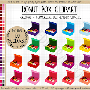 SALE 100 DONUT BOX clipart doughnut clipart pastry clipart kitchen clipart cute donut planner stickers bright Erin Condren planner clipart