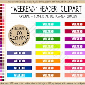 OFERTA 100 pegatinas para planificador de fin de semana, pegatinas para encabezado de fin de semana, pegatinas imprimibles para fin de semana, pancartas de fin de semana, cliparts de planificador de arcoíris, uso comercial