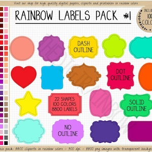 VERKOOP 8800 afdrukbaar regenbooglabel clipart overzichtslabel digitale regenboog kerstcadeaulabel kantoor school pantry kruidenlabel sublimatie png