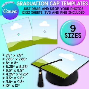 Sjabloon afstuderen Cap, Canva bewerkbare afstuderen hoed topper, lege PNG-sjabloon afstuderen, aangepaste SVG College Grad Cap, DIY klas van 2025