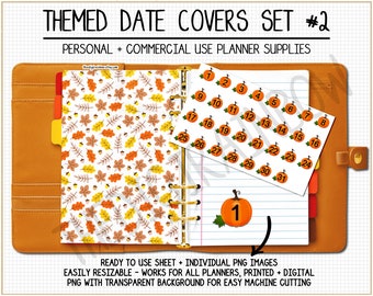 SALE Pumpkin Date Covers Fall date covers printable digital stickers halloween clipart 1-31 number date dots cute thanksgiving stickers