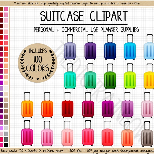 SALE 100 SUITCASE clipart colorful suitcase stickers travel planner stickers printable planner stickers vacation stickers bag clipart ECLP
