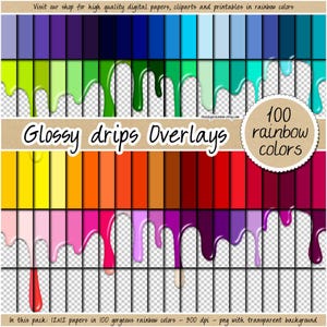 SALE 100 naadloze glanzende druppels overlays regenboog ijs digitaal papier druippatroon chocolade clipart vloeibare achtergrond glitter textuur