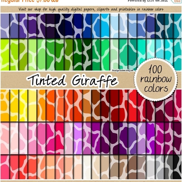 100 girafe papier numérique imprimé animal safari clipart arc-en-ciel imprimable scrapbooking papier utilisation commerciale pastel sublimation fond