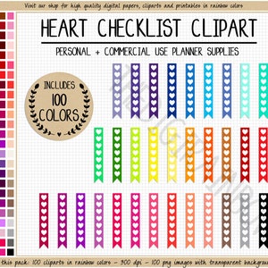 SALE 100 Herz Checkliste Clipart druckbare Aufkleber Regenbogen Aufkleber Erin Condren Mambi Happy Planner KOMMERZIELLE NUTZUNG Planner Clipart