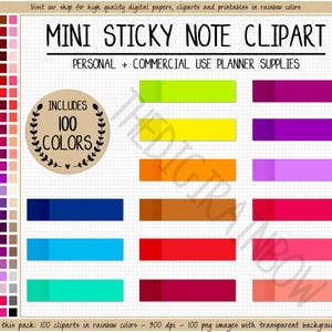 OFERTA 100 notas adhesivas digitales, mini notas adhesivas, clipart, arcoíris, pegatinas con alfileres, imprimibles, Erin Condren, Goodnotes, Bullet Journal box