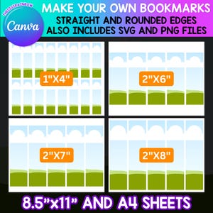 Modello modificabile per segnalibro Canva, cornice per segnalibro stampabile Canva, regalo fai da te per gli amanti dei libri, trascina e rilascia, crea il tuo segnalibro personalizzato PNG SVG