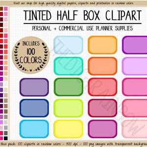 SALE 100 Rounded half box clipart tinted half box sticker rainbow half box printable planner sticker functional sticker commercial clipart