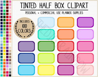 SALE 100 Rounded half box clipart tinted half box sticker rainbow half box printable planner sticker functional sticker commercial clipart