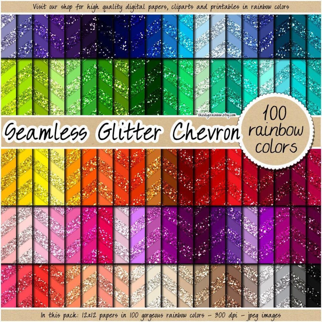 SALE 100 Glitter Chevron Digital Paper Seamless Rainbow Glitter Pattern ...