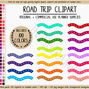 SALE 100 ROAD TRIP clipart road trip stickers travel stickers car trip vacation stickers rainbow Erin Condren printable planner sticker eclp
