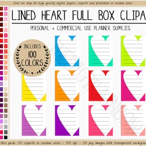 Verkauf 100 Herzen voller Box-Sticker Regenbogen druckbare Planner Aufkleber liniert voller Box Planer Cliparts Erin Condren Mambi Happy Planner