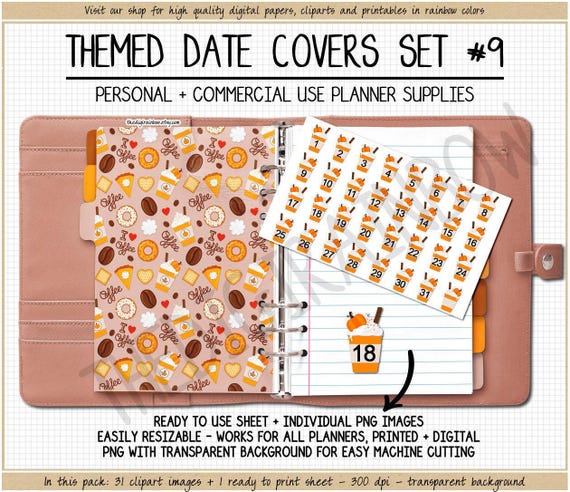 SALE Pumpkin Spice Latte Date Covers Starbucks fall clipart Coffee date dot printable digital sticker cute Thanksgiving clipart 1-31 number