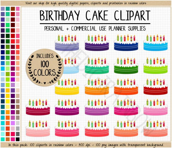 SALE 100 BIRTHDAY CAKE clipart Rainbow cake planner stickers birthday printable sticker candle clipart birthday graphics wedding cake icon