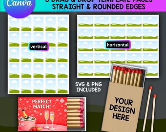 Matchbox Label Template, Canva Editable Match Box sticker, Personalized Matchbox, Match book SVG, Printable label template 8.5"x11" and A4