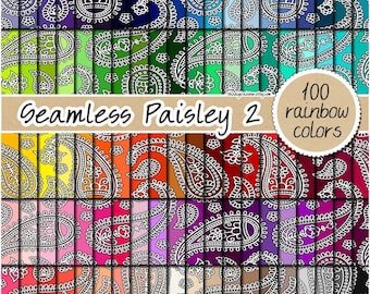 100 SEAMLESS black paisley digital paper paisley clipart rainbow paisley pattern bandana print bacground mandala commercial use printable