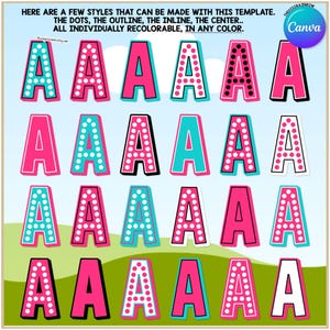 EDITABLE CANVA Dot Alphabet Template Bold Retro Letters Block Marquee font Any Color customizable commercial use t-shirt sublimation design image 2