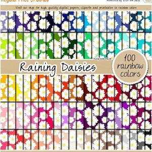 100 daisy digital paper white flower digital paper pack rainbow scrapbooking kit daisy pattern 12x12 pastel neutral bright dark