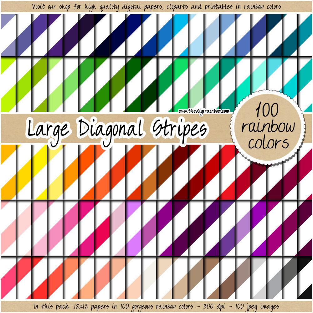 100 SEAMLESS Big Diagonal Stripes Digital Paper Lrainbow Stripes ...