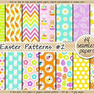 SEAMLESS Easter digital paper printable easter pastel background bunny pattern carrot clipart pink blue purple flower sublimation design DTF