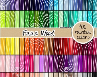 100 faux wood digital paper doodled wood paper rainbow digital scrapbooking kit wood pattern nature print pastel bright dark neutral