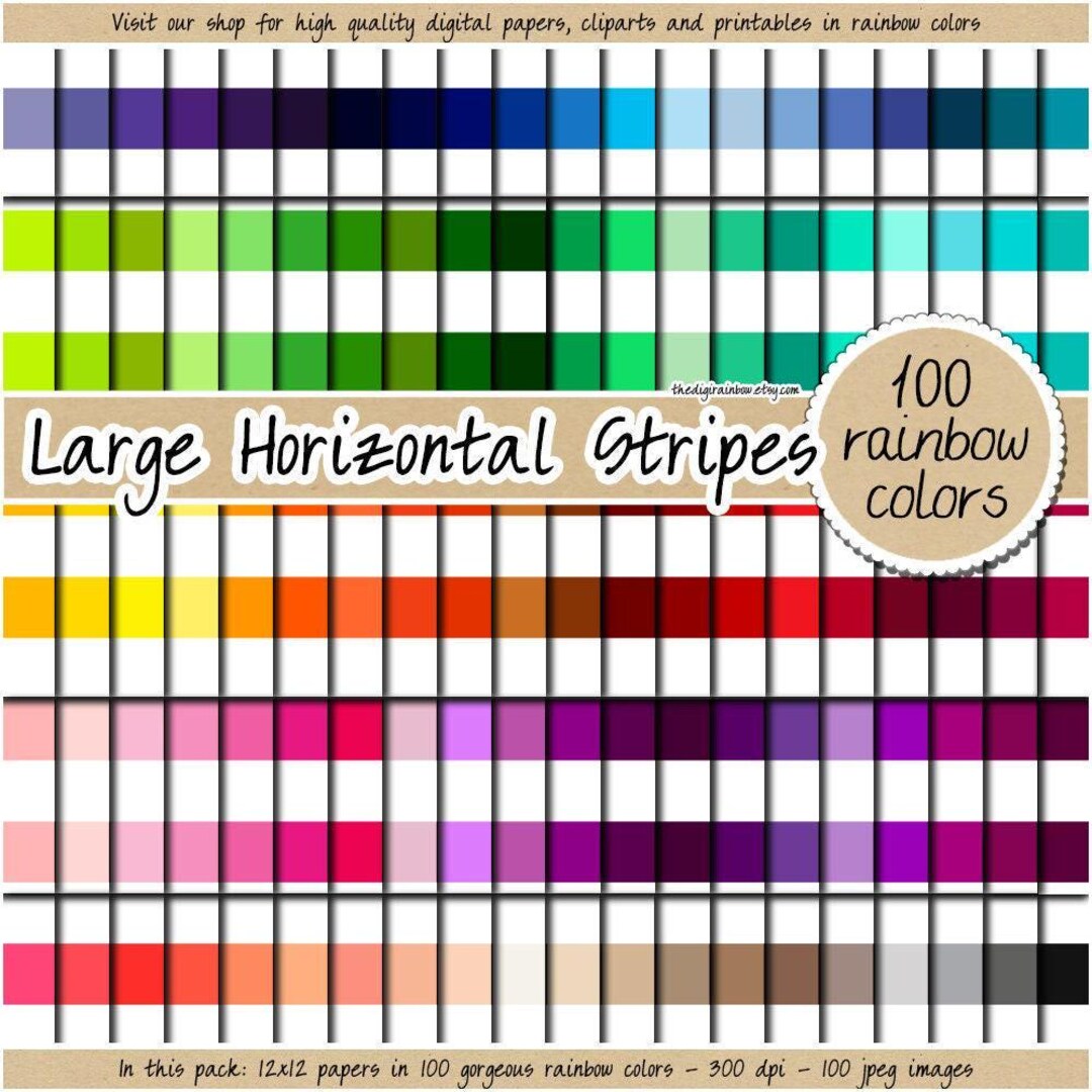 100 SEAMLESS Large Horizontal Striped Digital Paper Rainbow Printable ...
