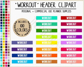 SALE 100 WORKOUT planner stickers weight loss printable stickers exercise fitness stickers rainbow Erin Condren stickers Commercial clipart