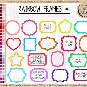 VENTE 6600 cadre clipart imprimable cadre photo numérique arc-en-ciel étiquette autocollant numérique coeur cadre étoile cadre glam sublimation découpée