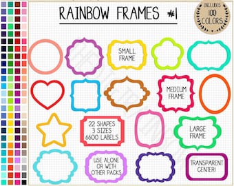 SALE 6600 frame clipart printable photo frame digital frame rainbow label digital sticker heart frame star frame glam sublimation die cut