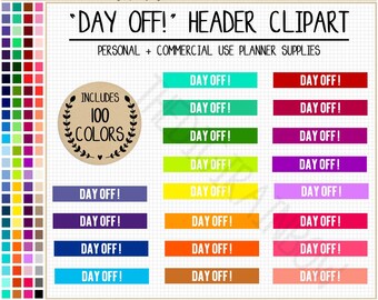 SALE 100 DAY OFF planner stickers day off printable planner stickers Rainbow Erin Condren stickers Plum Paper Commercial use planner clipart
