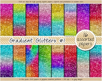 SALE Gradient glitter digital paper rainbow glitter digital paper ombre glitter paper metallic glitter background rose gold glitter silver