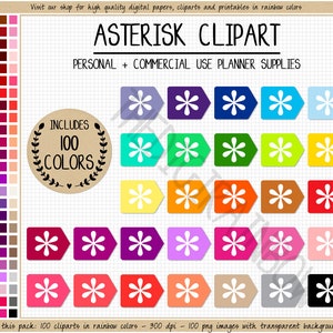 SPRZEDAŻ 100 ASTERISK FLAG clipart asterisk cyfrowa naklejka pastelowa naklejka do planera naklejka tęczowa Goodnotes Bullet Journal Erin Condren clipart