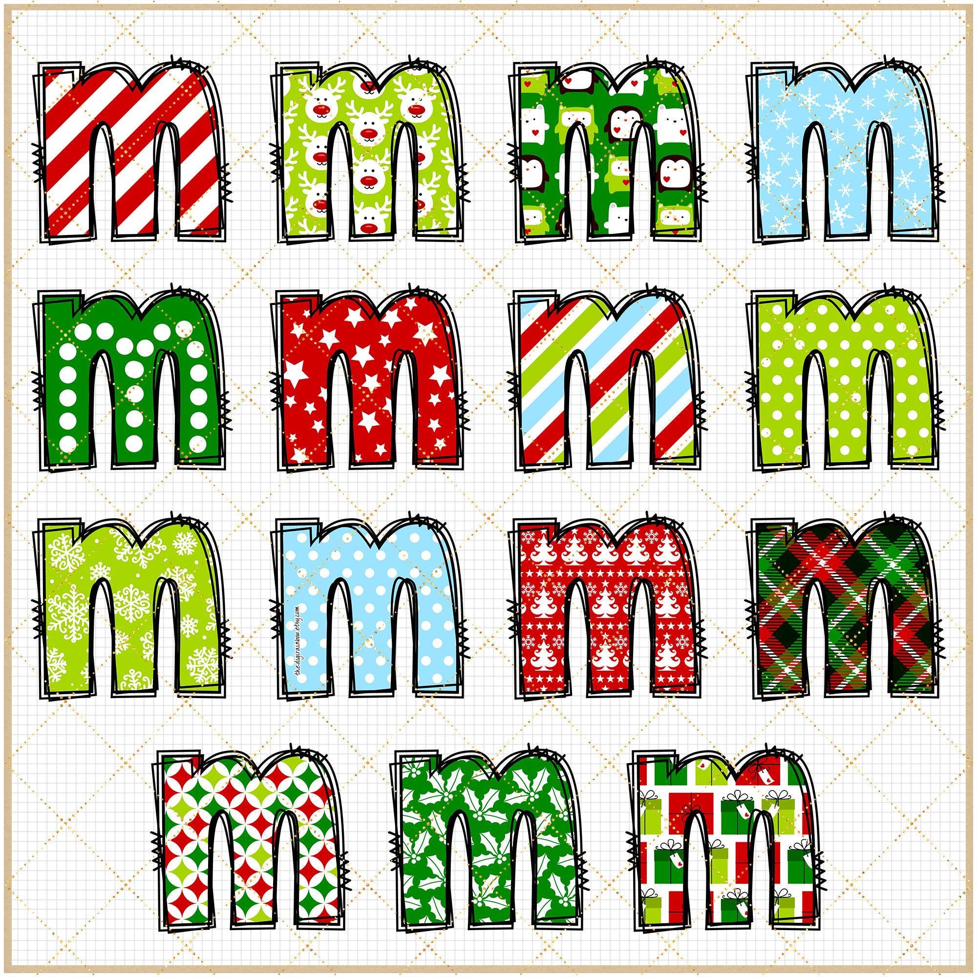 Letter R Sleigh Christmas Doodle Alphabet Red and Green Plaid Letters Coquette Reindeer ...