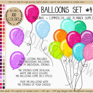 SALE 200 ster ballon clipart regenboog ballon sticker glanzende ballon verjaardagsfeestje gunsten digitale papieren ballon cake topper DIY uitnodiging