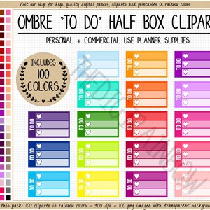 SALE 100 TO DO half box planner sticker checklist rainbow digital sticker ombre half box printable to do list blank task sticker chores eclp