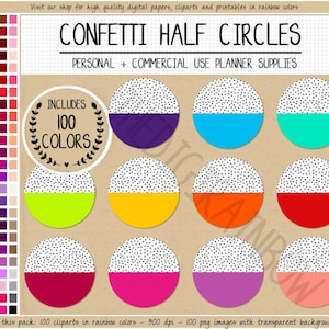 VERKOOP 100 HALVE CIRKEL digitale sticker lege cirkel clipart confetti sticker regenboog mini stip Erin Condren Happy planner afdrukbare Goodnotes
