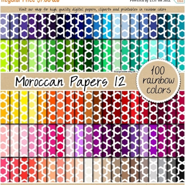 100 rainbow moroccan digital paper quatrefoil digital paper moroccan pattern scrapbooking kit printable 12x12 pastel neutral bright dar