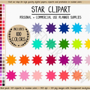 SALE 100 STAR clipart rainbow star stickers star icon star planner stickers colorful stars Erin Condren printable star Happy Planner sticker