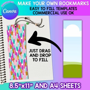 Bladwijzer bewerkbare Canva-sjabloon, afdrukbare bladwijzer Canva-lijst, DIY Book Lover-cadeau, slepen en neerzetten, maak je eigen aangepaste bladwijzer PNG SVG afbeelding 2