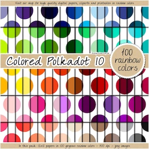 100 rainbow jumbo polka dot digital paper seamless polkadot background geometric pattern printable scrapbook clipart pastel neutral bright